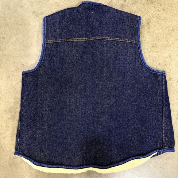 Vintage Carhartt Sherpa Lined Denim Vest 8SV 80s XL USA Made Dark Blue Workwear - Picture 3 of 7